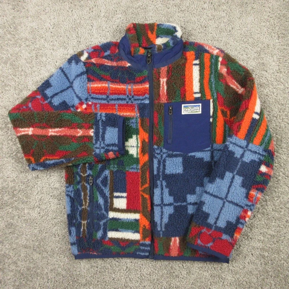 Polo Country Ralph Lauren Jacket Boys Medium 10-12 Patchwork Print Teddy Fleece